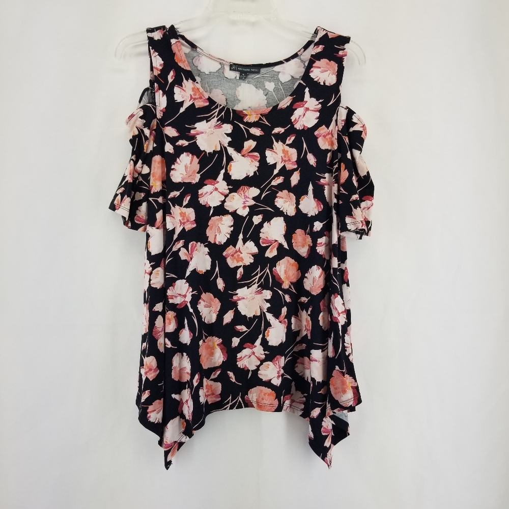 ADRIANNA PAPELL Prt Cold Shoulder Sharkbite Top